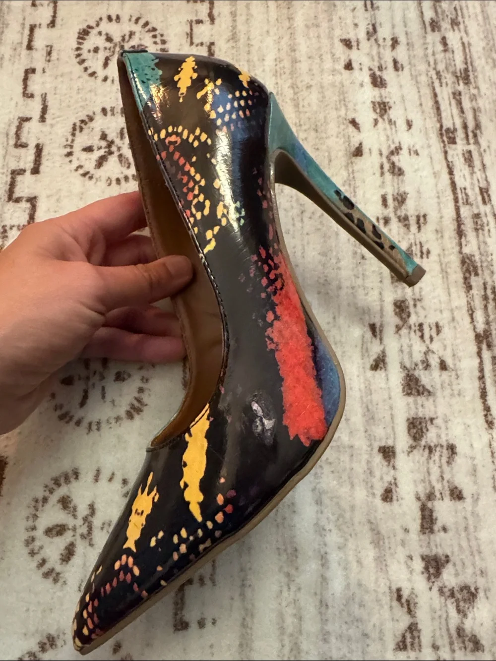 Steve Madden Black Multicolor Snakeskin-Print Pointed Stilettos